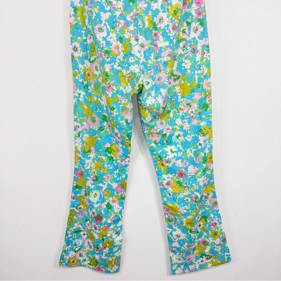 Zara Colorful Floral Retro Inspired Linen Blend High Rise Cropped Ankle Pants - Picture 12 of 16